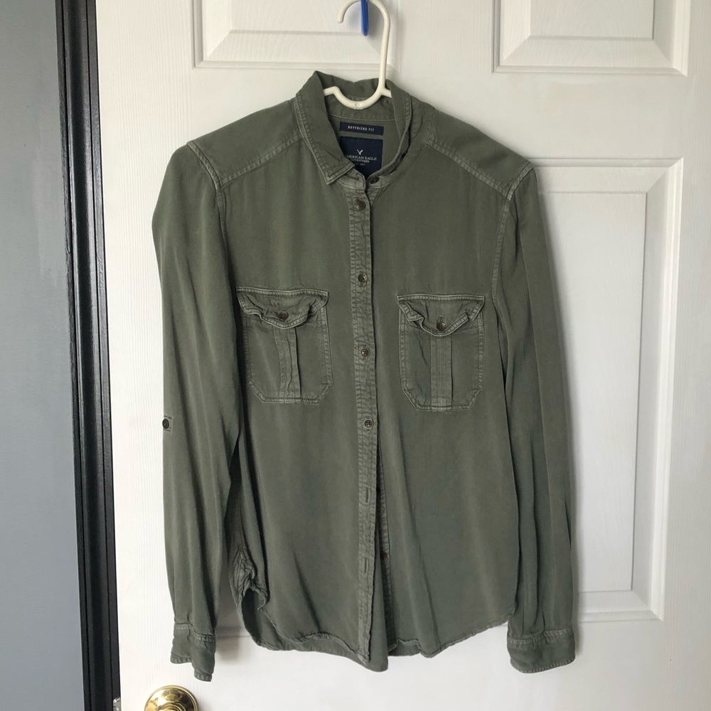 Olive Green Long Sleeve Button Up American Eagle